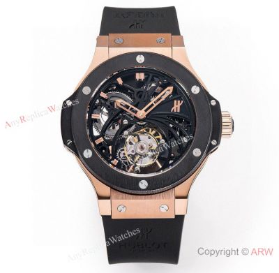 Swiss Super Clone Hublot Tourbillon Big Bang V4 version Watch Rose Gold & Ceramic case